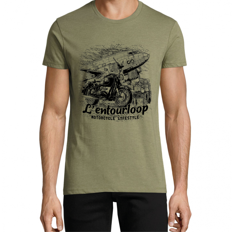 T-Shirt Moto homme L'Entourloop Motorcycle modèle Aviator chiné